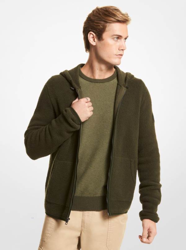 Panske Mikiny S Kapucňou Michael Kors Brushed Cotton Blend Zip-Up Tmavo Zelene - Oblecenie Michael Kors Levně | UTXJH-6270